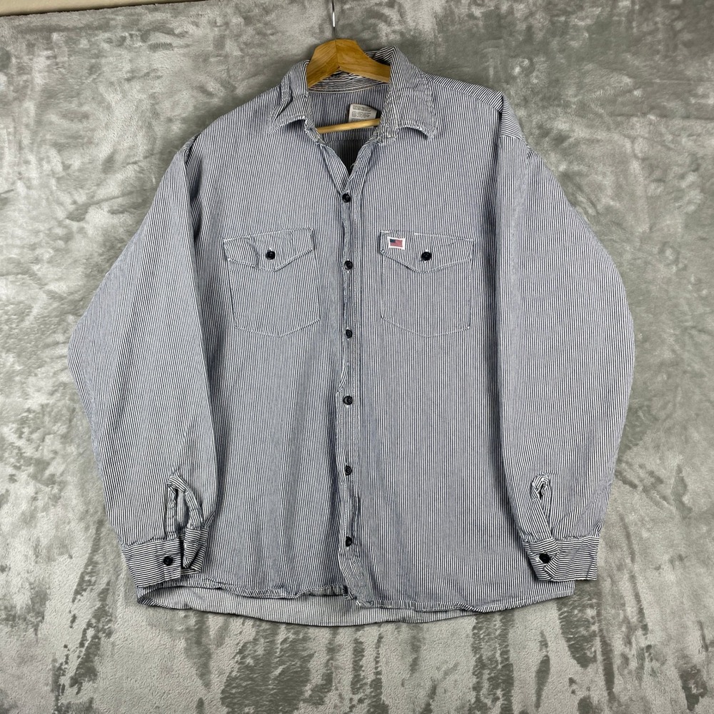 Whistle Workwear Shirt Mens XL Blue White Striped Hickory Stripe Work Shirt